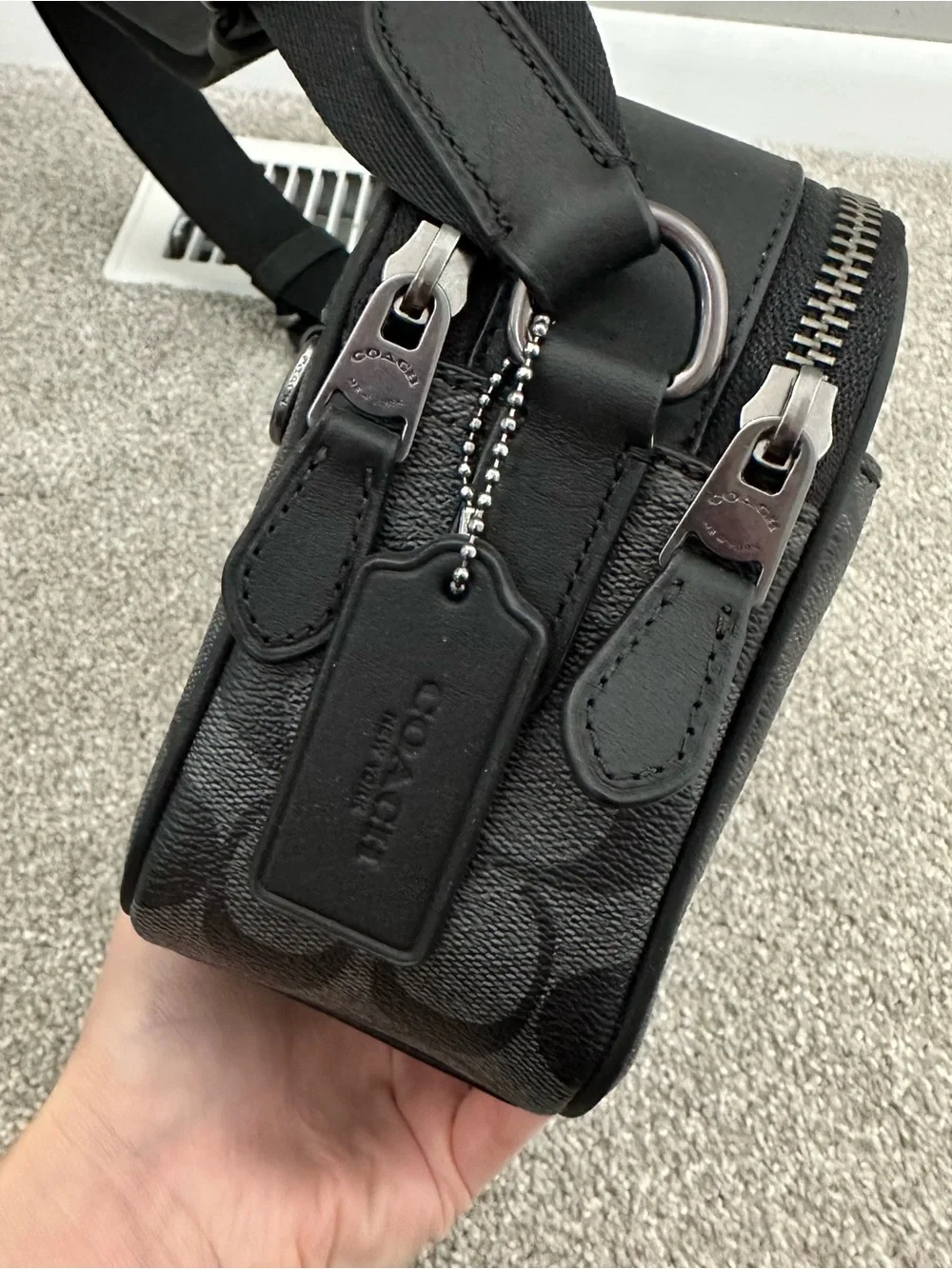 Coach Black Signature Monogram Graham Crossbody Camera Bag